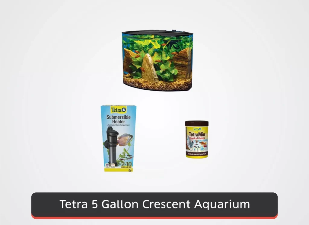 Tetra 5 Gallon Crescent Aquarium, (Plus Submersible Heater, TetraMin Tropical Flakes)